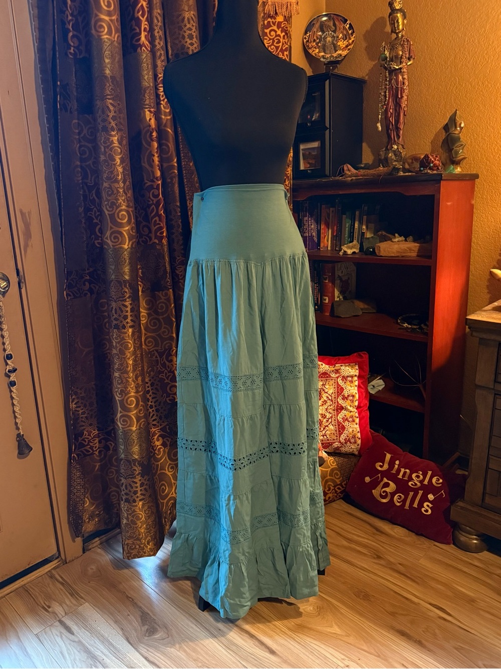 Ladies Aqua Eyelet Tiered Maxi Skirt/Pant